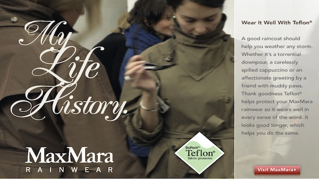 MaxMara banner ad campaign featuring Teflon-coated fabrics