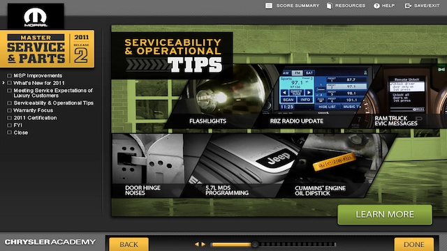 Mopar Service & Parts Training course for Chrysler service technicians