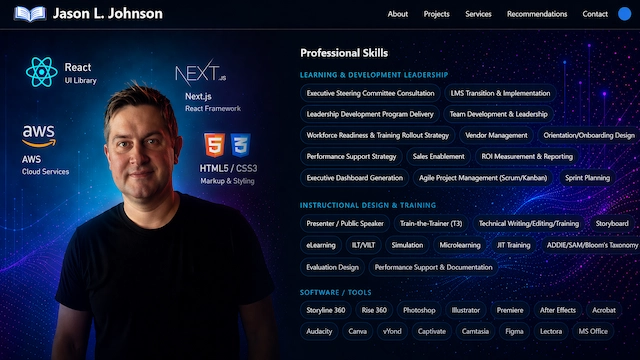 Personal portfolio website displaying technologies used